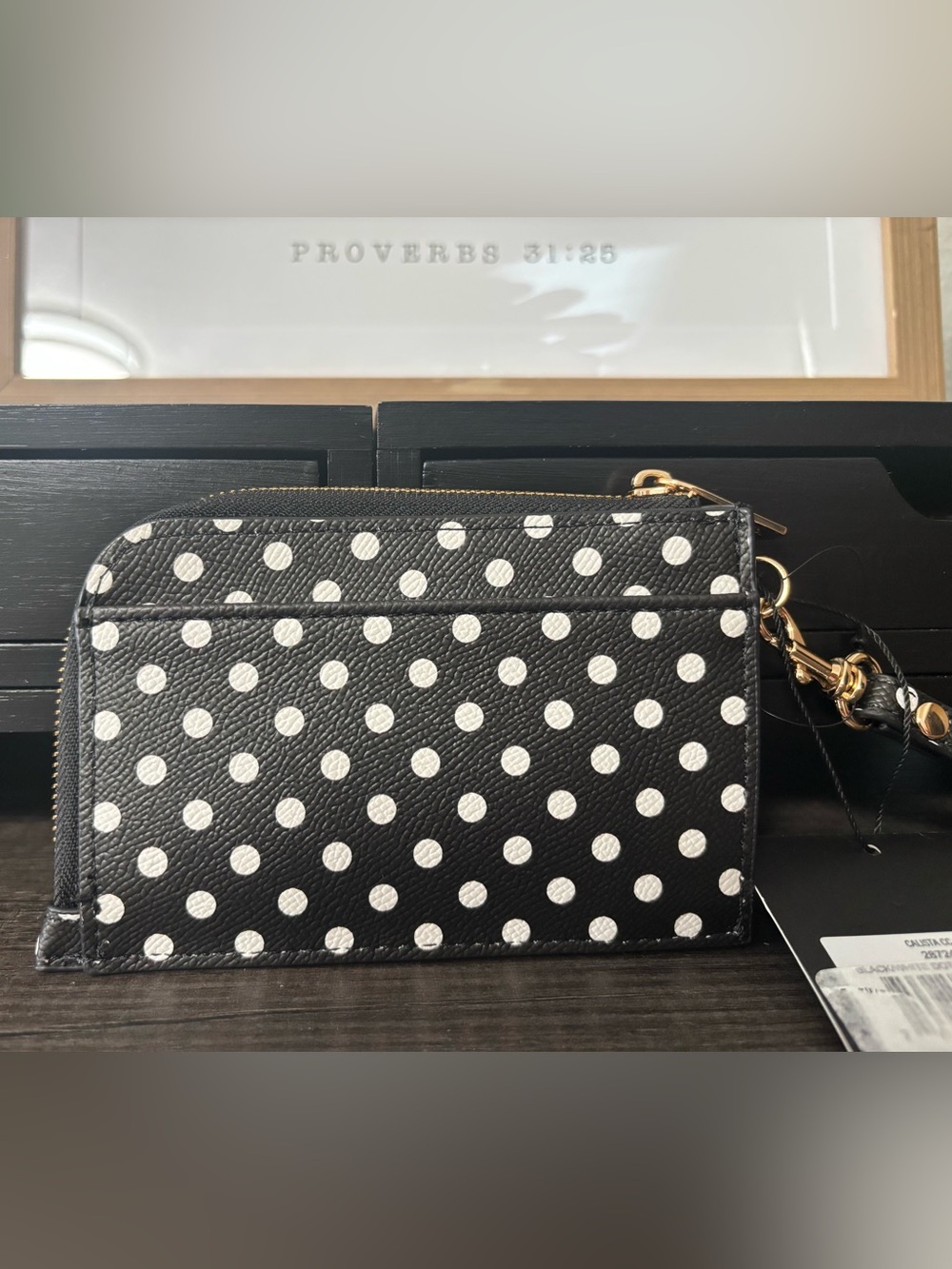 Nanette Lepore Black & White Polka Dot Wristlet Card Case - Picture 2 of 11